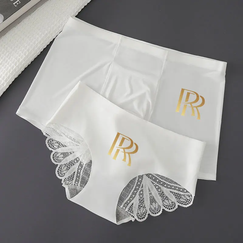 2022 New Pure Desire Seamless Couple Underwear, One Man and One Woman, Ice Silk Boxer Briefs, Trendy Couple Style Lace Summer