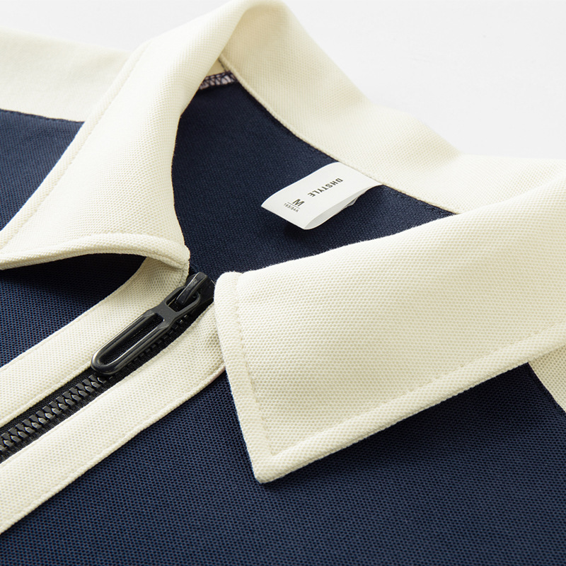 Semia cremallera marca de moda transfronteriza pesada escuela estilo europeo de manga corta camiseta de polo para hombres personalizada camiseta polo