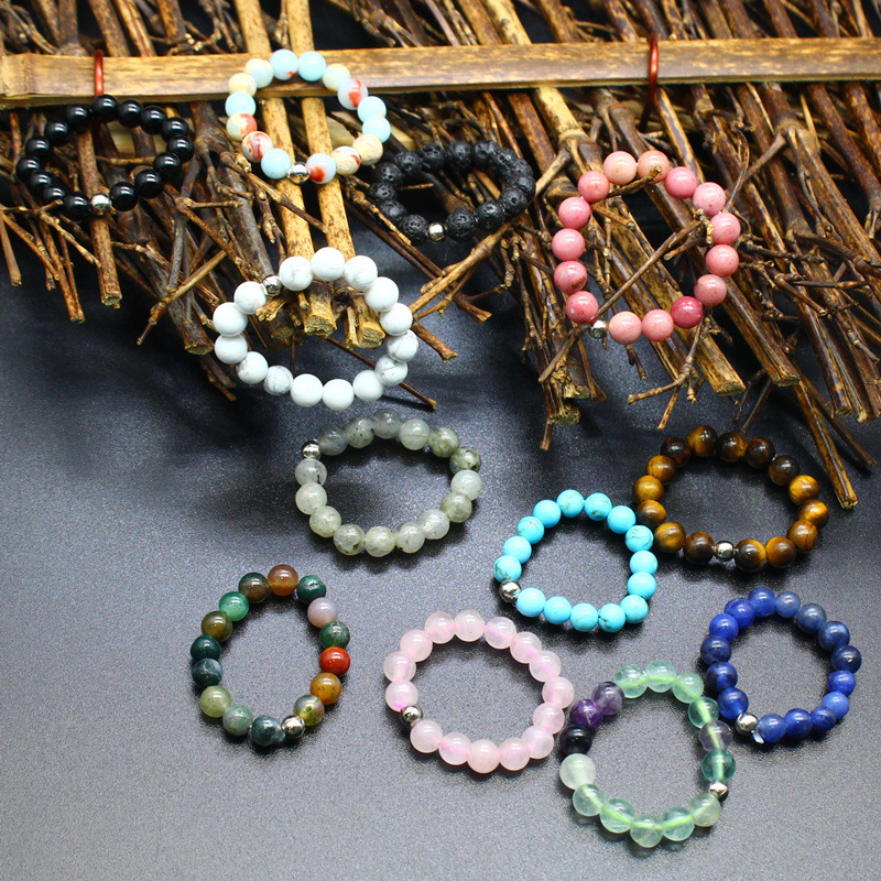 Simple Style Style Simple Style Color Block Stone Beaded Natural Stone Agate Natural Stone Rings In Bulk