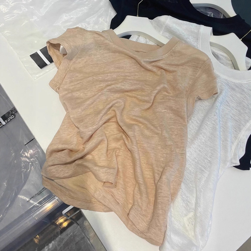 Highly Recommended! French Imported Rain Dew Linen T-Shirt Short-Sleeved Women's Skin-Friendly Cool Breathable Thin Cotton and Linen Top