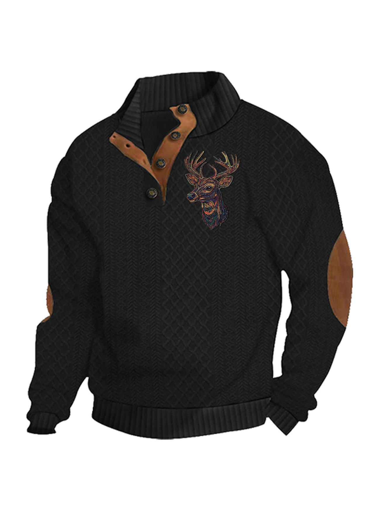 Transfronterizos Amazon otoño invierno caliente tamaño europeo para hombres al aire libre imitación de cuello de manga larga impresa hoodie de tres botones