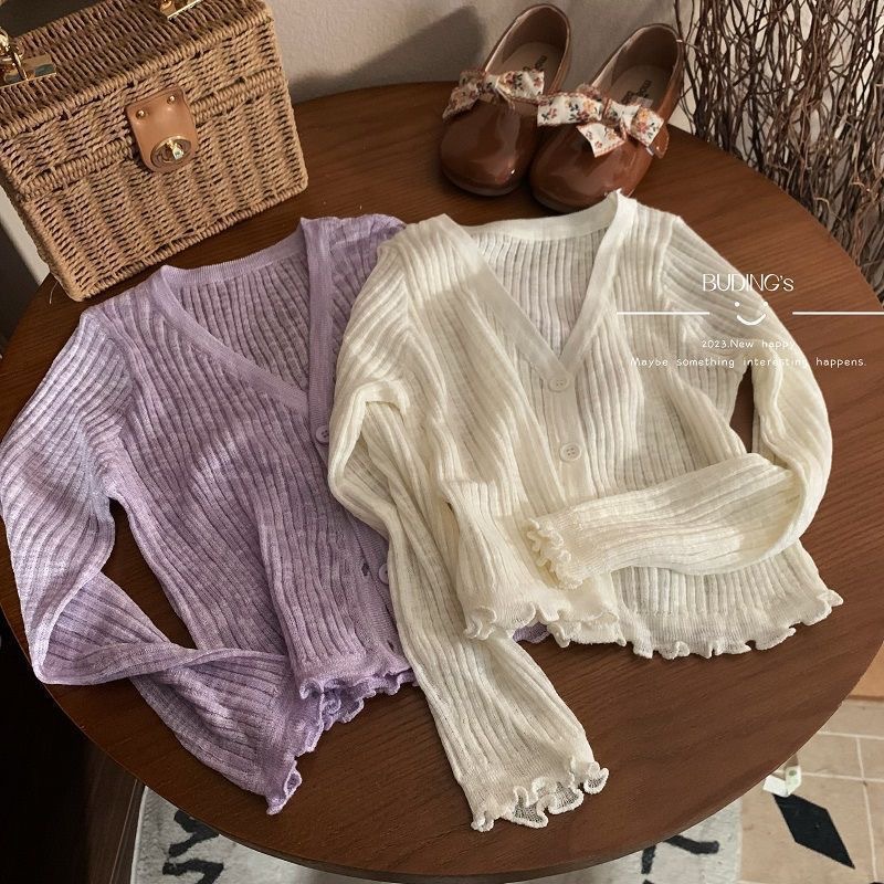 Girls' Spring/Summer Knitted Cardigan, Stylish and Chic, Air-Conditioned Cardigan, Thin Sun Protection Shirt for Children