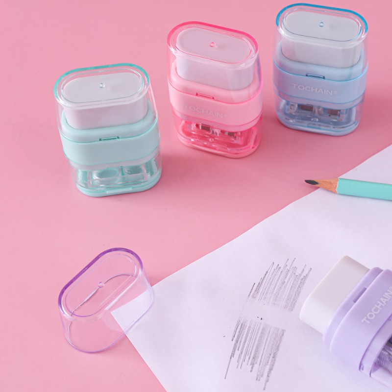 Nuevo producto transfronterizo: borrador de papelería creativo para estudiantes, diseño de dibujos animados Tuqiang, borrador y sacapuntas de doble uso.