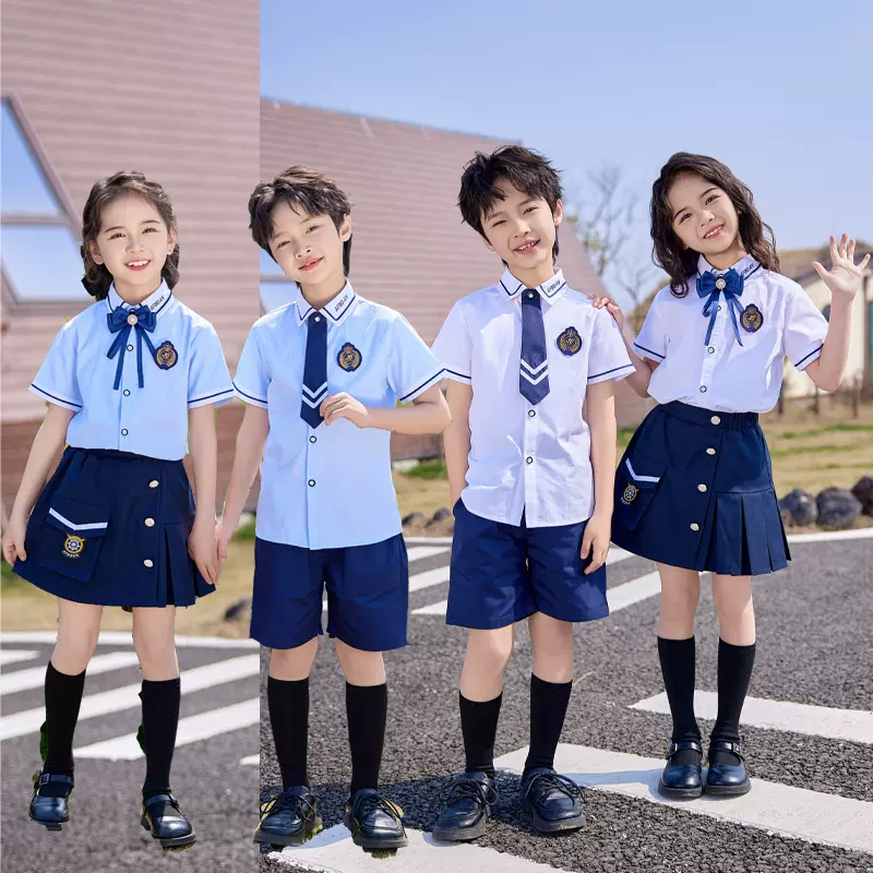 幼儿园园服夏季新款学院风小学生校服班服儿童短袖衬衣批发