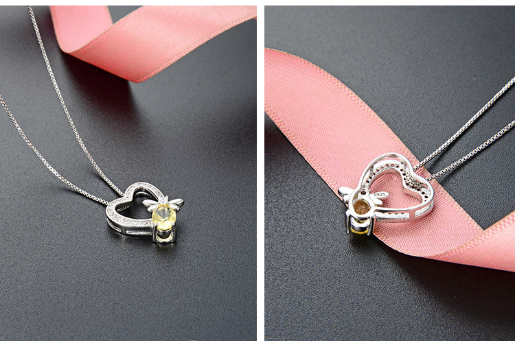Simple Fashion Yellow S925 Silver Zircon Clavicle Chain Heart-shaped Pendant display picture 2