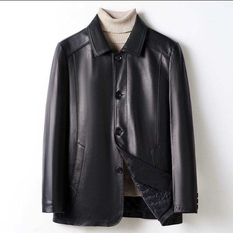 Small Quantity of Clothing 2025 Haining Autumn and Winter New Men's Genuine Leather Jacket Casual Thickeneded Middle-Aged and Elderly Leather Jacket