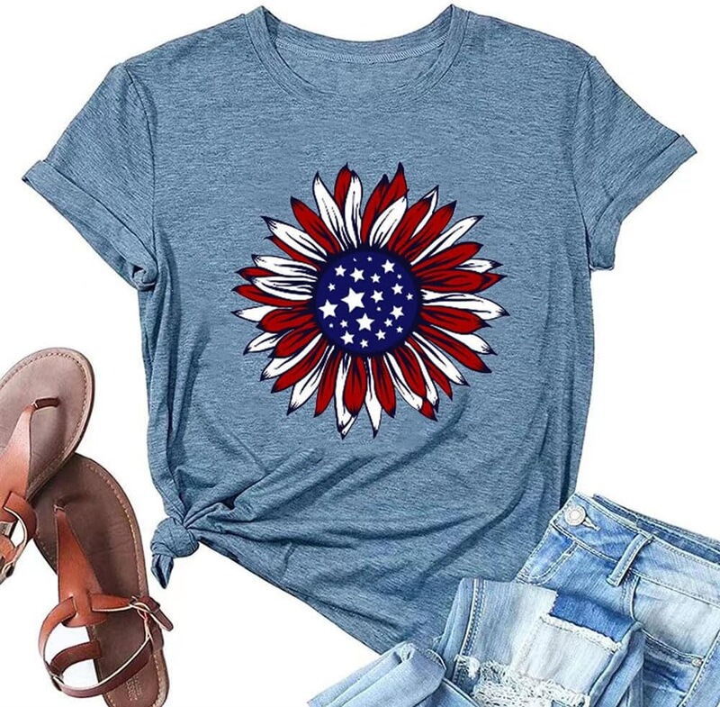 Zwsyxl American Sunflower Shirt Women's July 4Th Graphic T-Shirt Patriotic T-Shirt American Stars Zwsyxl American Sunflower Shirt Women's July 4Th Graphic T-Shirt Patriotic T-Shirt American Stars