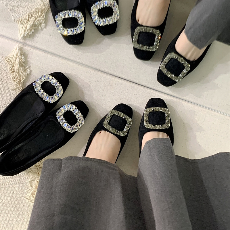 【Tax Not Included】High-Heeled Square-Toe Rhinestone-Like Women's Shoes 2025 New Autumn and Winter Black Elegant Chunky Heel 【Tax Not Included】High-Heeled Square-Toe Rhinestone-Like Women's Shoes 2025 New Autumn and Winter Black Elegant Chunky Heel
