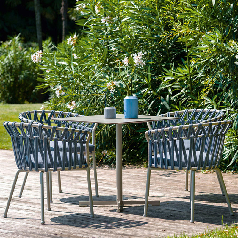 Outdoor table and chairs, open-air villa, garden courtyard, outdoor wicker chairs, Nordic leisure, sun protection, waterproof, woven rope dining table set
