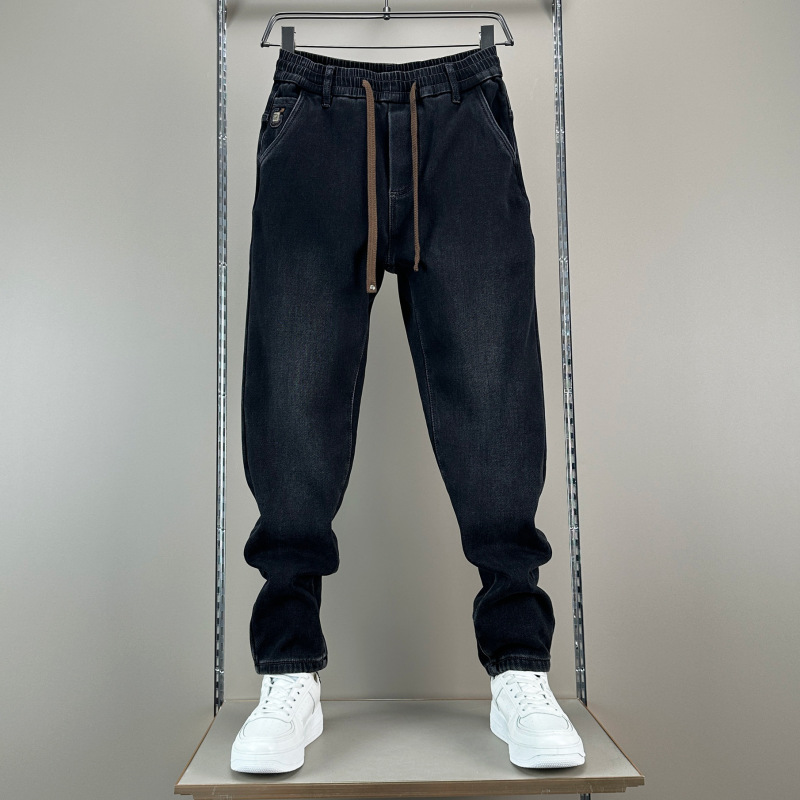 25 New Winter Men's Velvet Micro-Tapered Jeans, Soft and Comfortable Elastic Waist Casual Denim Fleece