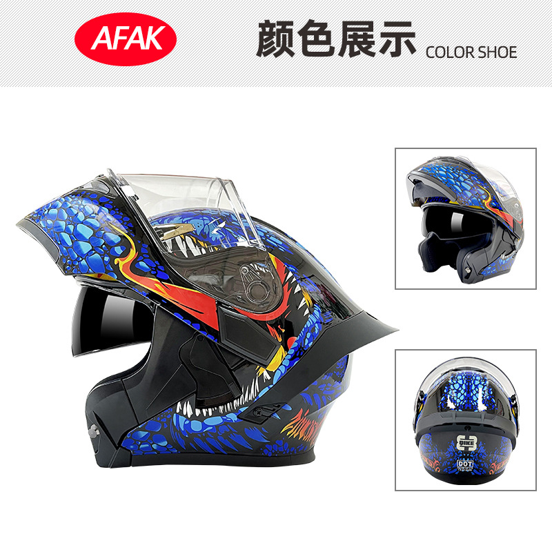 Casco de motocicleta abatible certificado 3C/DOT para hombres y mujeres, modelo de cuatro estaciones con doble visera y gran alerón trasero, fabricante de cascos de motocicleta integrales.