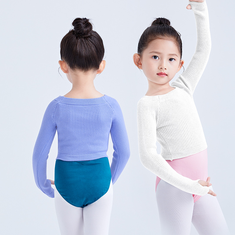 Ropa de baile para niñas de manga larga fuera del cuello de punto de otoño e invierno práctica Jersey pequeño suéter abrigo Ropa de baile superior exterior