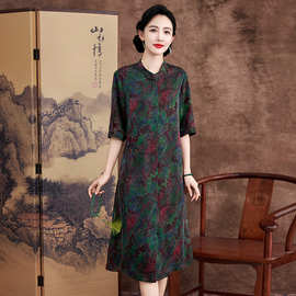 花萝香云纱非遗重缎新中式国风款复古刺绣真丝连衣裙桑蚕丝女风衣