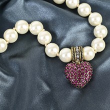 HD复古珍珠粉钻爱心项链 厂家批发 量大价优