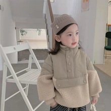 童裝兒童冬款棉衣女寶寶寬松拼接羊羔毛加絨衛衣中性加厚保暖外套