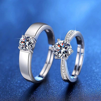 Classic six claw single row diamond ring couple ring a pair of men and women engagement ring wedding simulation diamond ring adjustable_voghion.com
