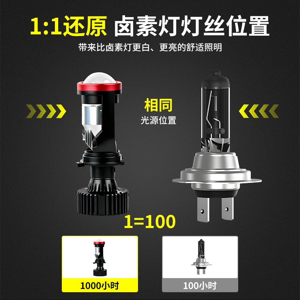 Faros LED de automóviles Y7 con lentes de luz alta y baja superbrillante en un faro luminoso oscuro faro general ojo de pez