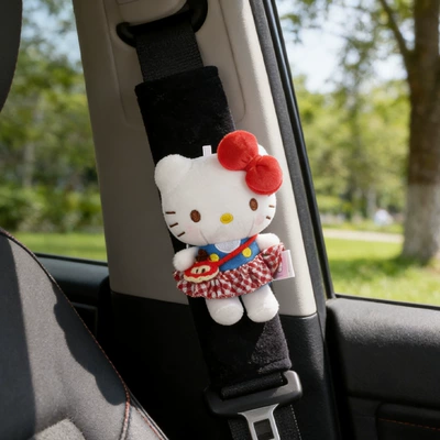 New Spring Outing Hello Kitty Plush Toy Car Seatbelt Shoulder Pad Car Interior Accessories New Car Gift (Seat belt shoulder pad) - black-shoulder-pad-crystal-velvet-plaid-skirt-dark-blue-kt-single