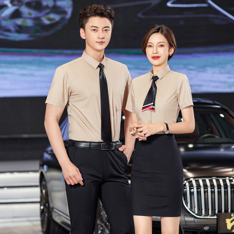 Car 4S Shop Tooling Shirt Long and Short Sleeve Business Wear Men's and Women's Same Style Shirt Slim Fit Insurance Salesperson's Work Clothes