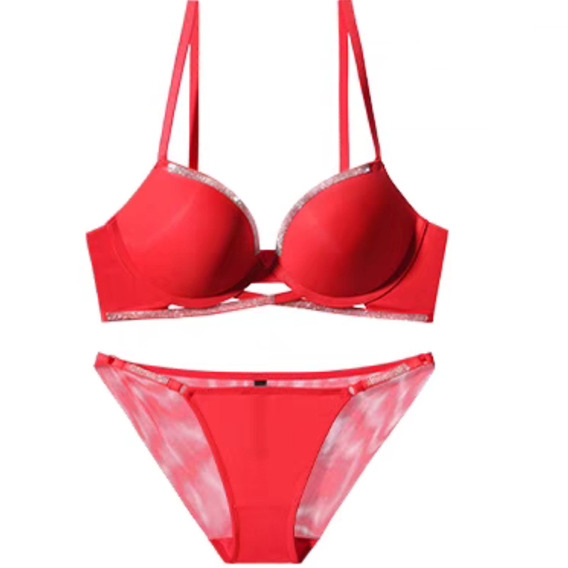 Small Chest Push-up Bra Underwear Women's Luxury Bright Diamond Anti-sagging Para Breast Upper Sexy Showcase Large Bra suit