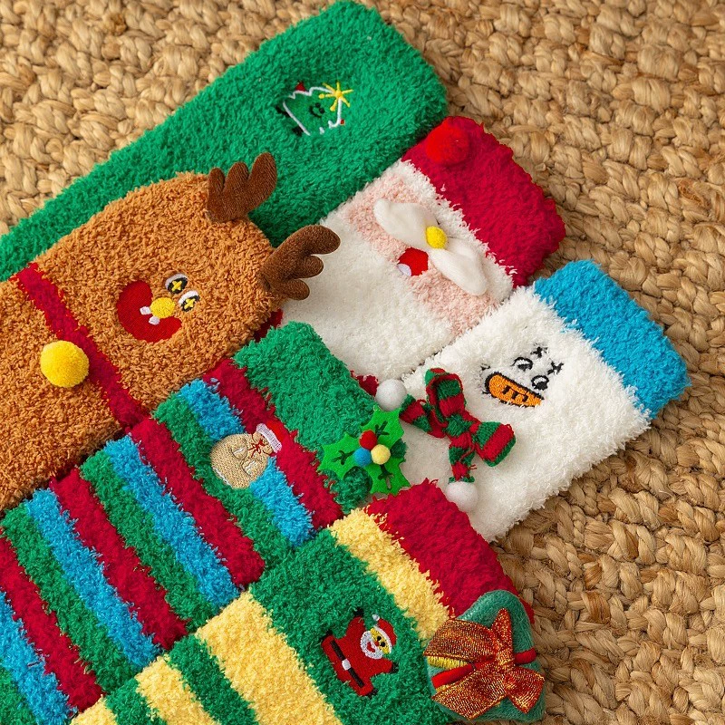 Трансграничные новые рождественские носки на коленях европейские и американские праздники рождественские милые подарки коралловый бархат полосатые носки большие ножки