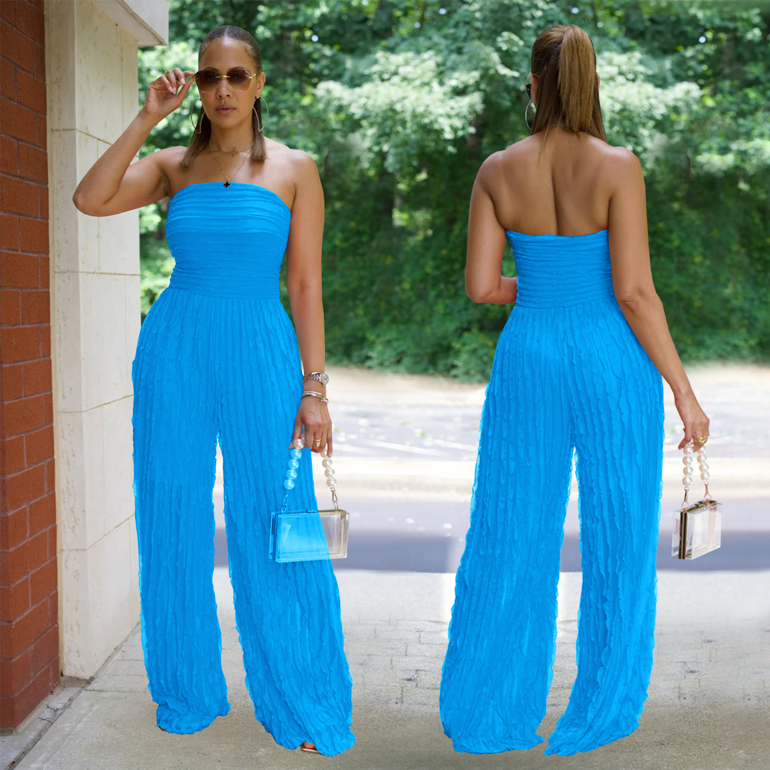 C7465 Cross-border AliExpress Amazon Ropa de mujer de moda europea y americana Mono suelto casual ondulado Nuevo
