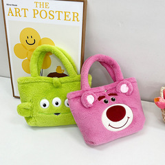 批發卡通草莓熊毛絨手提包可愛公仔玩偶兒童包包女伴手禮物手提袋