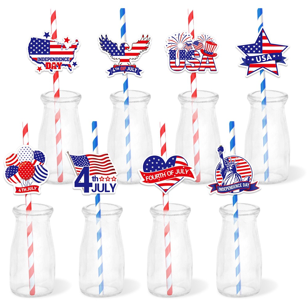 Europa y Estados Unidos transfronterizos Día de la Independencia Party Decoración Inserción de paja de bebida Decoración de paja Insert Decoración del Día Nacional de los Estados Unidos