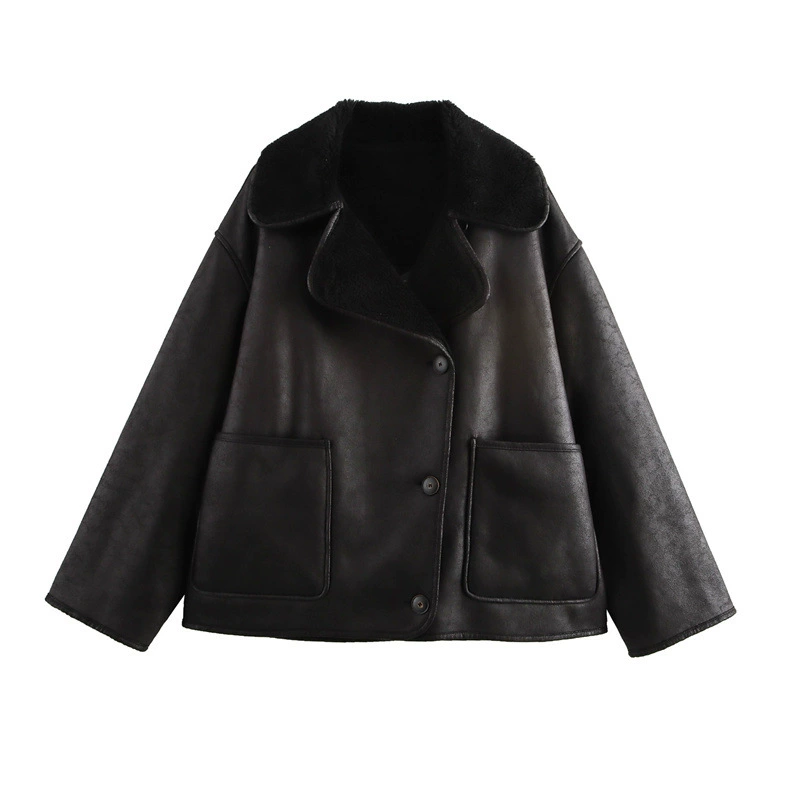 Reversible autumn jacket, European style, double‑sided shearling look, sizes XS–L