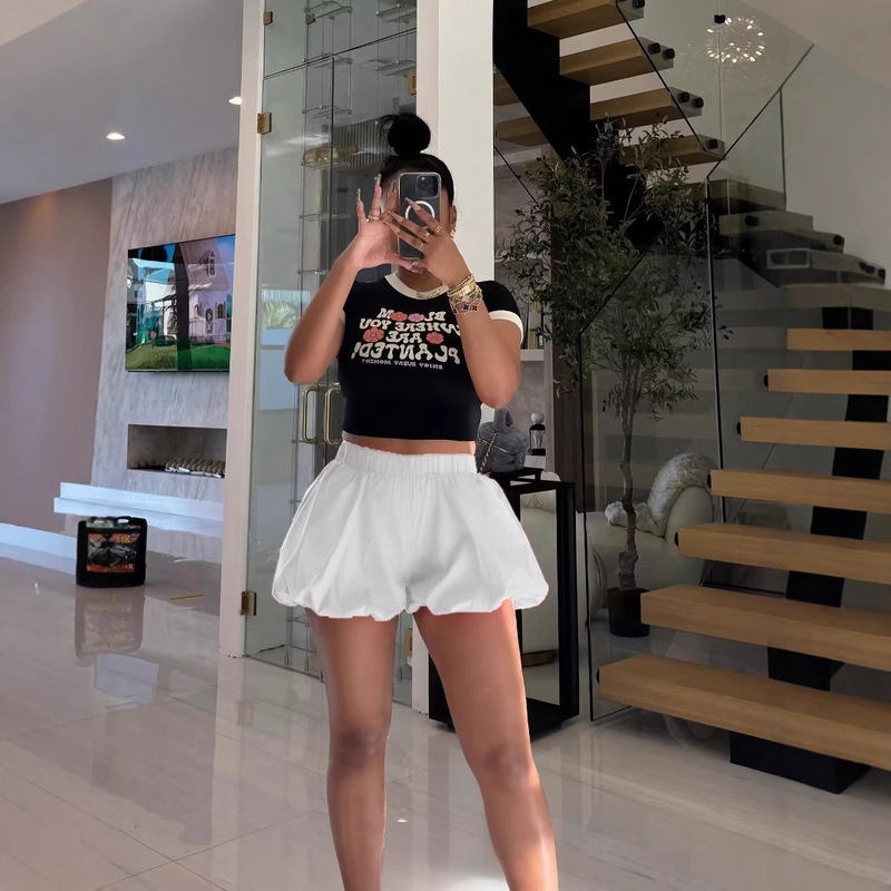 Cross-Border 2025 Women's Fashion Amazon European and American Popular Pocket Sexy Double-Layer Solid Color Versatile Bubble Shorts