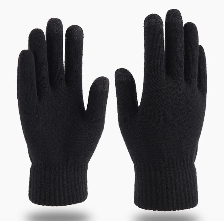 Guantes de punto de invierno transfronterizos hombres y mujeres estilo coreano cálido forrado de lana gruesa dedo completo pantalla táctil guantes de color mezclado