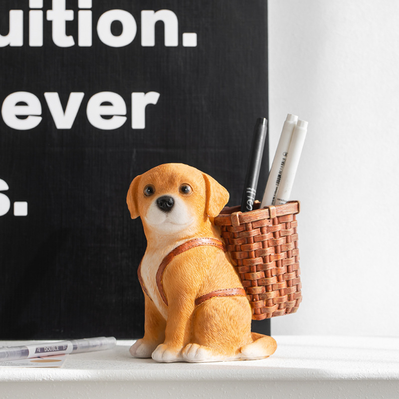 아마존 국경 간 귀여운 대나무 바구니 강아지 창조적 인 펜 케이스 사무실 장식 연구 데스크탑 스토리지 고급 감각