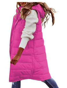 Europa y América nueva moda casual Chaqueta de algodón acolchado de color sólido con capucha chaleco Delgado elegante cardigan sin mangas abrigo de longitud media para las mujeres image 20