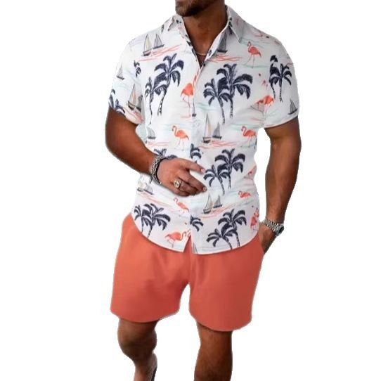 2024 europeo y americano transfronterizo verano AliExpress camisa de hombre casual suelto pantalones cortos de manga corta traje de playa impresión 3D