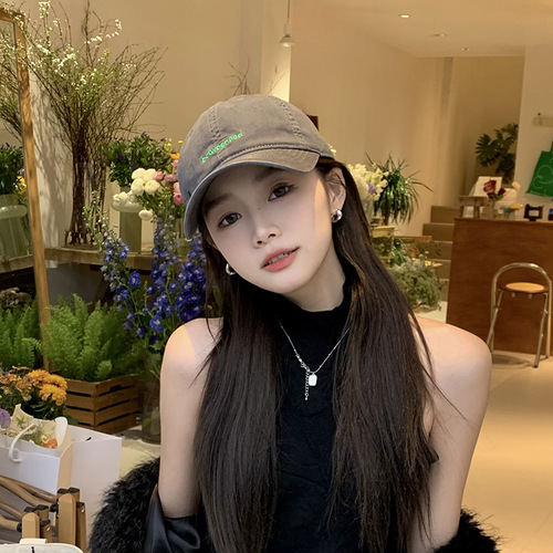 Charcoal Gray Baseball Hat Women's Spring and Summer Casual Soft Top Lettered Peaked Hat Men's Couple Style Sun Protection Sun Hat