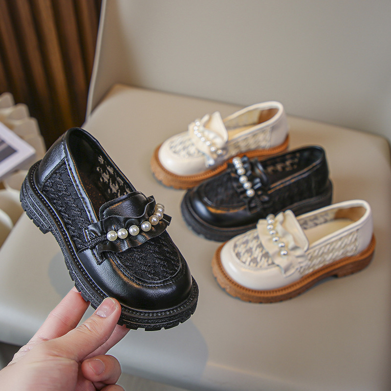 Girls' Leather Shoes 2024 Summer and Autumn New Children's Princess Style Shoes Medium and Large Children's Soft Sole Anti-Slip Shoes Breathable Mesh Leather Shoes