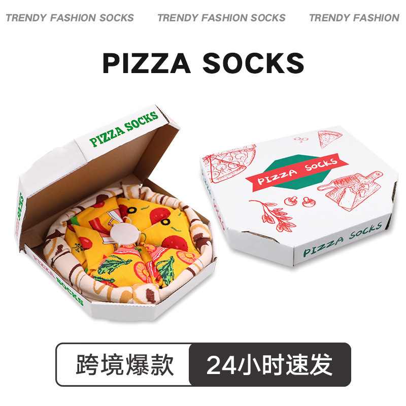 Pizza socks Pizza gift box socks Amazon hot mid-calf men and women funny couple socks Christmas gift box
