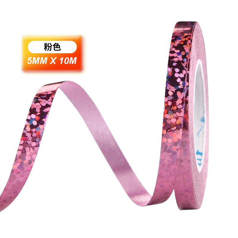 Fábrica directa 10 m cinta láser 5mm ancho globo guirnalda cinta decoración boda vacaciones cinta decorativa al por mayor