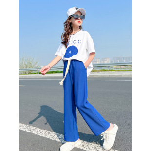 The New Model Can Be Shipped on Behalf of 1118 # Ice Silk Cotton Girls Sports Suit Summer Wear 2023 New Style Western Style Middle and Large Children Spring