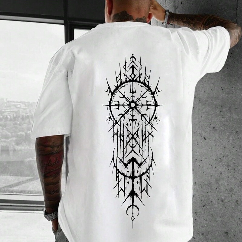 Men's Summer Cotton Fashionable Sports Casual Loose Geometric Pattern Printed Round Neck Short Sleeve T-Shirt Top Men's Summer Cotton Fashionable Sports Casual Loose Geometric Pattern Printed Round Neck Short Sleeve T-Shirt Top