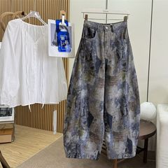 高货松紧高腰酷飒慵懒风涂鸦阔腿镰刀裤气球裤2025早秋新