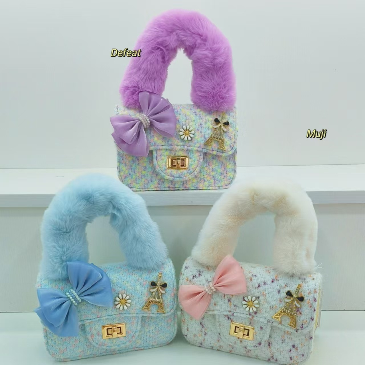 Bolso de peluche de arco, bolso de hombro de moda, bolso de mochila de niña, bolso pequeño, bolso de cambio, bolso de accesorios