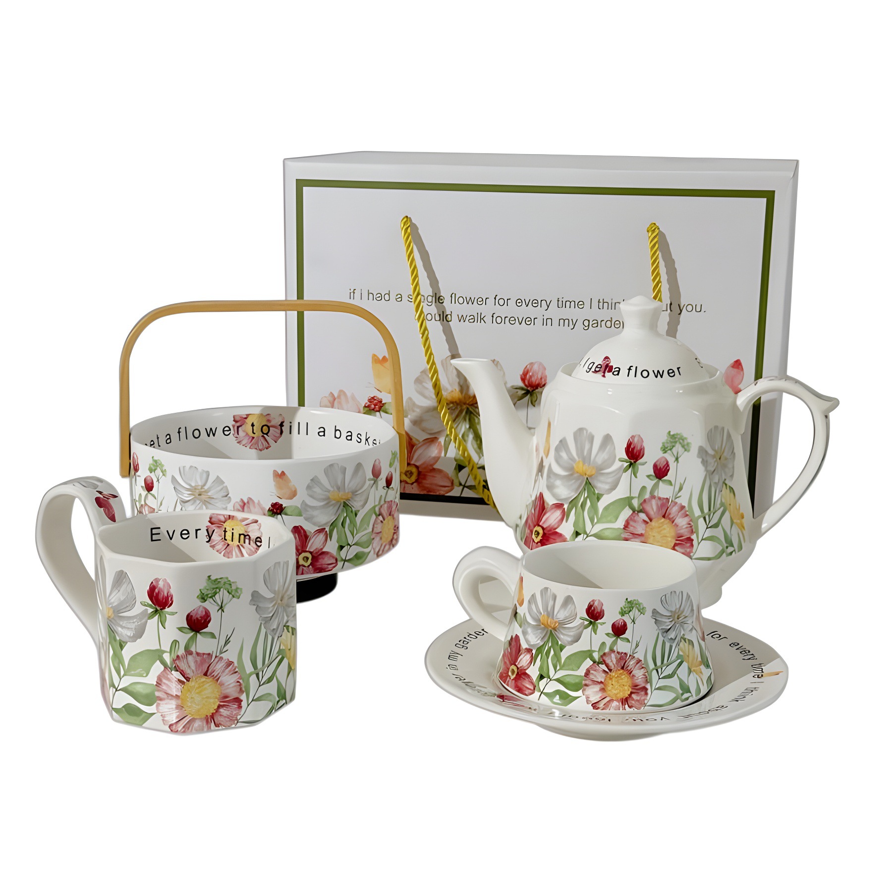 Inswind lujoso y elegante flor taza de café set plato taza de té de la tarde taza de latte de alto valor de la cerámica femenina