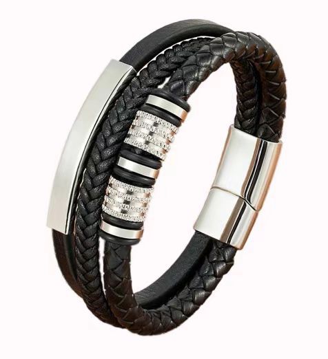 Cross-Border Stainless Steel Men's Creative Woven Leather European And American Style Fashion Magnetic Bracelet_voghion.com
