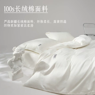 100支长绒棉贡缎四件套a类轻奢全棉被套纯棉白色酒店床上用品床笠