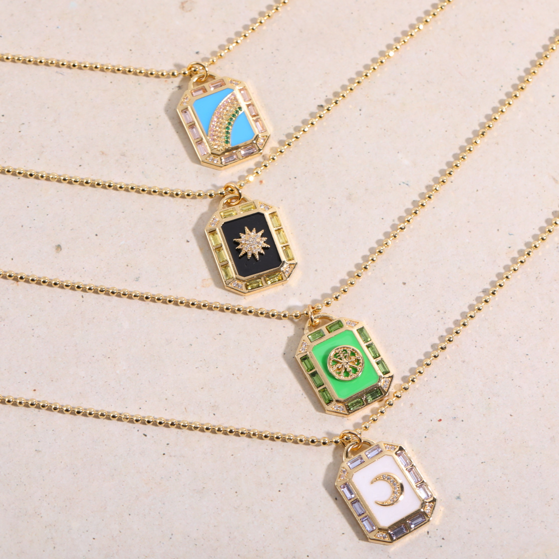 Mode Multicolore Tarot Éléments Zircon Dripping Huile Cuivre Collier display picture 3