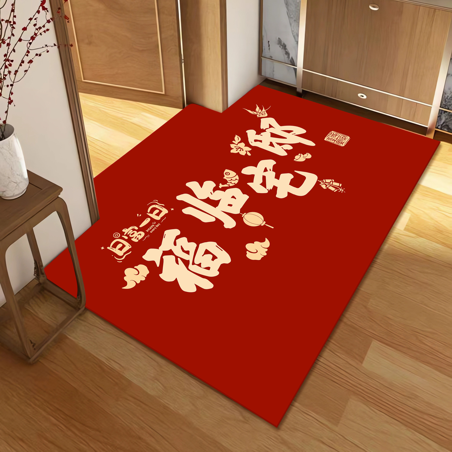 Nueva alfombra antideslizante de estilo chino, alfombra roja resistente a la suciedad, alfombra de pies de gran área.