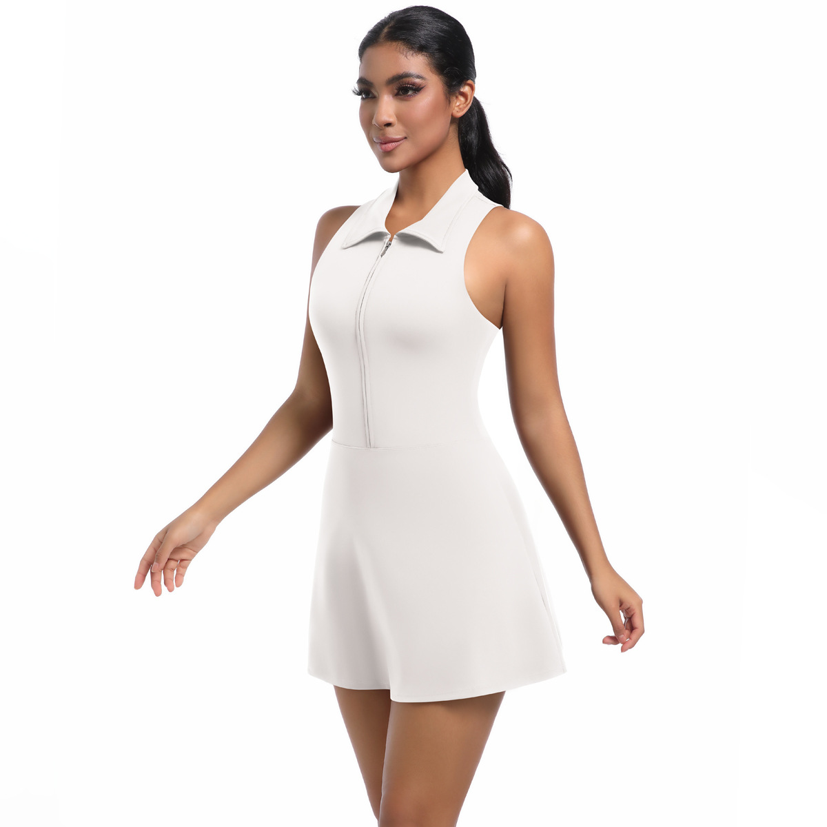 Nouvelle robe de sport taille haute à col rabattu et coupe ajustée pour femme, tenue de course, de golf, de tennis, de yoga_voghion.com