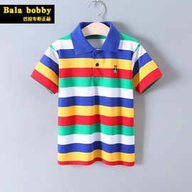 巴拉bala男女童短袖T恤纯棉夏季款儿童短袖t恤衫中大童条纹Polo