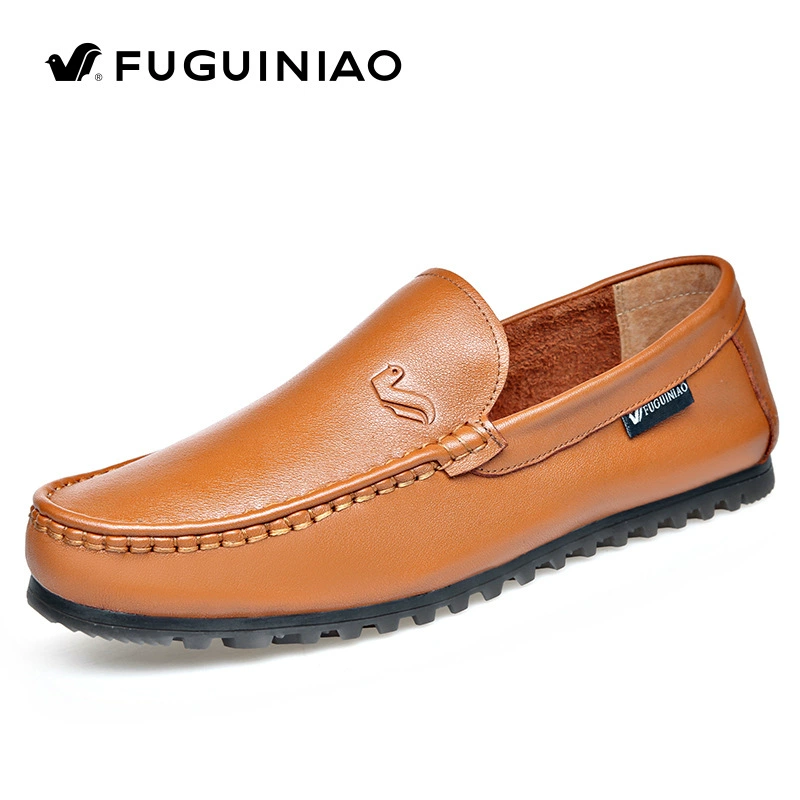 Rich Bird Low Four Seasons Black White yellow spot Single -layer leather bean shoes Male round head flat heel leather single shoes